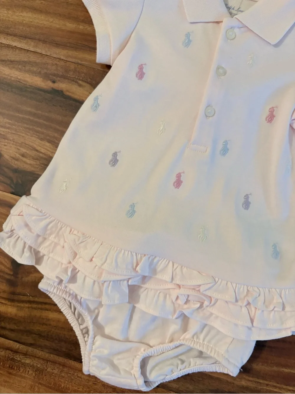 NWT Ralph Lauren Polo Baby Girl Pale Pink Cotton Logo Dress Set 2 Piece 3 Months